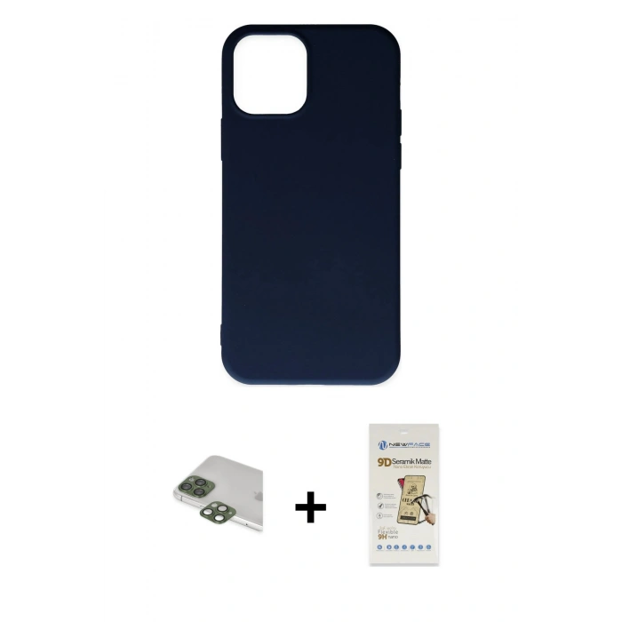 MARSİLYAN™- iPhone 11 Pro Max Kılıf Ahenk Serisi - Siyah Mat Seramik Nano Ekran Koruyucu + Pers Alüminyum Kamera Lens - YL