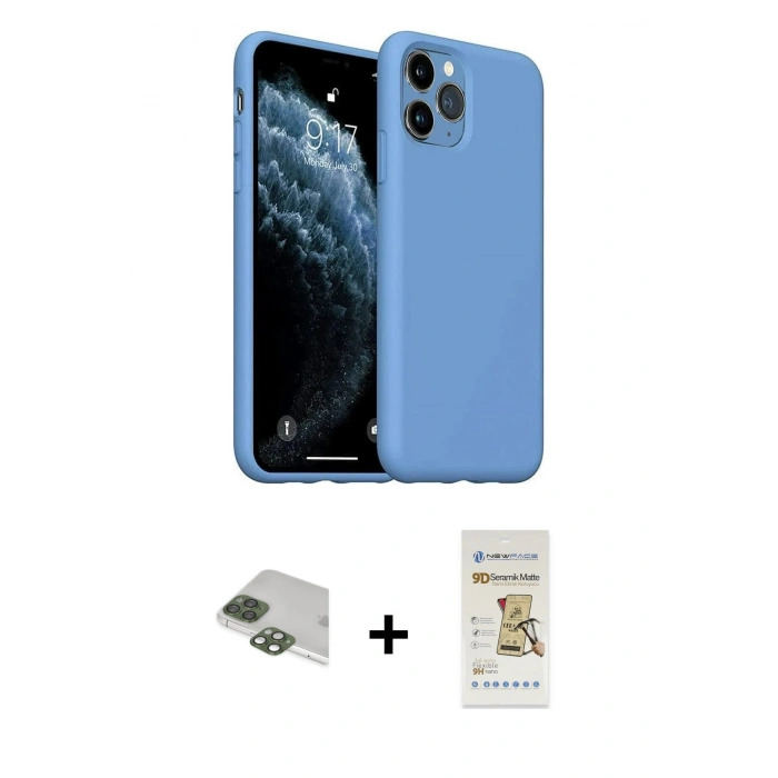 MARSİLYAN™- iPhone 11 Pro Max Kılıf Ahenk Serisi - Siyah Mat Seramik Nano Ekran Koruyucu + Pers Alüminyum Kamera Lens - YL
