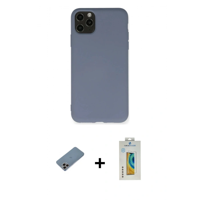 MARSİLYAN™- iPhone 11 Pro Max Kılıf Ahenk Serisi - Siyah Polymer Nano Ekran Koruyucu + Shine Kamera Lens Koruma Cam - GI