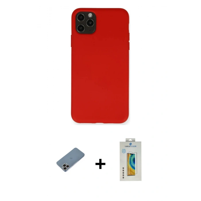 MARSİLYAN™- iPhone 11 Pro Max Kılıf Ahenk Serisi - Siyah Polymer Nano Ekran Koruyucu + Shine Kamera Lens Koruma Cam - GI