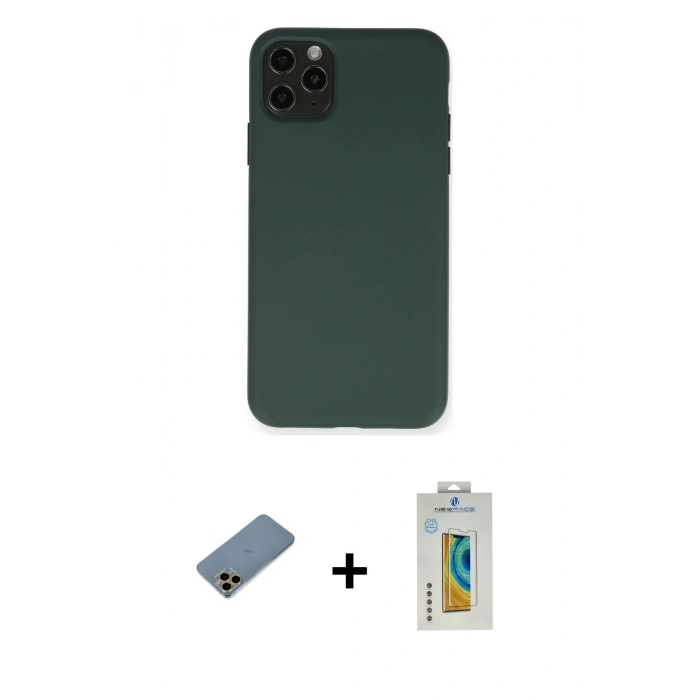 MARSİLYAN™- iPhone 11 Pro Max Kılıf Ahenk Serisi - Siyah Polymer Nano Ekran Koruyucu + Shine Kamera Lens Koruma Cam - GD