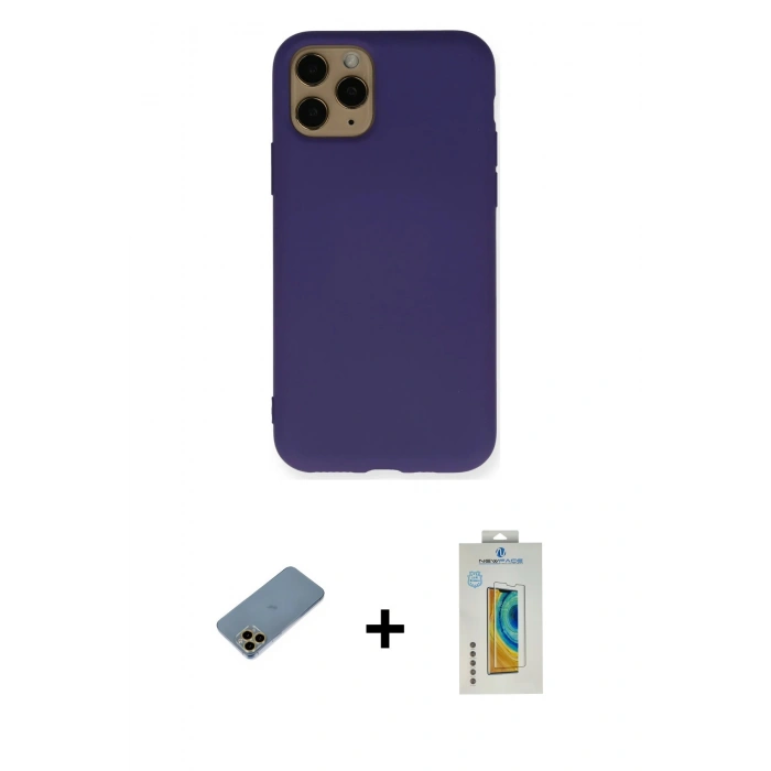 MARSİLYAN™- iPhone 11 Pro Max Kılıf Ahenk Serisi - Siyah Polymer Nano Ekran Koruyucu + Shine Kamera Lens Koruma Cam - GD