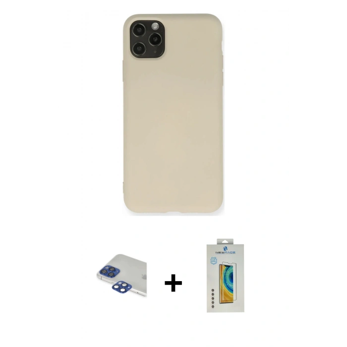 MARSİLYAN™- iPhone 11 Pro Max Kılıf Ahenk Serisi - Siyah Polymer Nano Ekran Koruyucu + Pers Alüminyum Kamera Lens - LT
