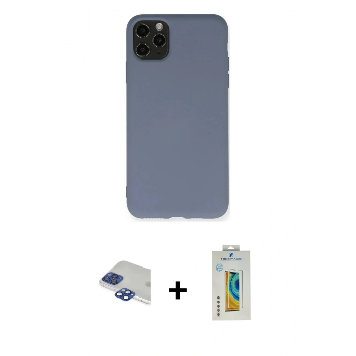 MARSİLYAN™- iPhone 11 Pro Max Kılıf Ahenk Serisi - Siyah Polymer Nano Ekran Koruyucu + Pers Alüminyum Kamera Lens - LT