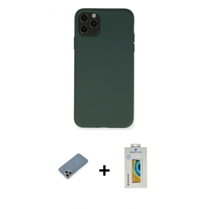 MARSİLYAN™- iPhone 11 Pro Max Kılıf Ahenk Serisi - Siyah Polymer Nano Ekran Koruyucu + Metal Kamera Lens Koruma Cam - AKYL