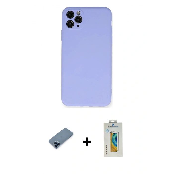 MARSİLYAN™- iPhone 11 Pro Max Kılıf Ahenk Serisi - Siyah Polymer Nano Ekran Koruyucu + Metal Kamera Lens Koruma Cam - MI