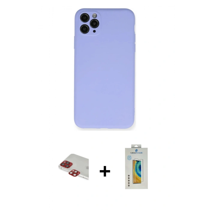 MARSİLYAN™- iPhone 11 Pro Max Kılıf Ahenk Serisi - Siyah Polymer Nano Ekran Koruyucu + Pers Alüminyum Kamera Lens - KI