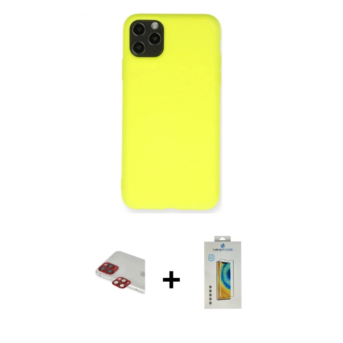 MARSİLYAN™- iPhone 11 Pro Max Kılıf Ahenk Serisi - Siyah Polymer Nano Ekran Koruyucu + Pers Alüminyum Kamera Lens - KI