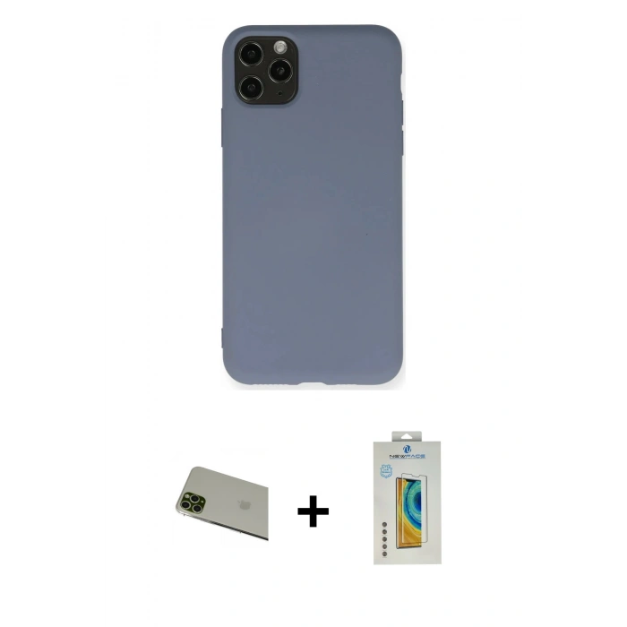 MARSİLYAN™- iPhone 11 Pro Max Kılıf Ahenk Serisi - Siyah Polymer Nano Ekran Koruyucu + Rainbow Kamera Lens Koruma Cam - YL