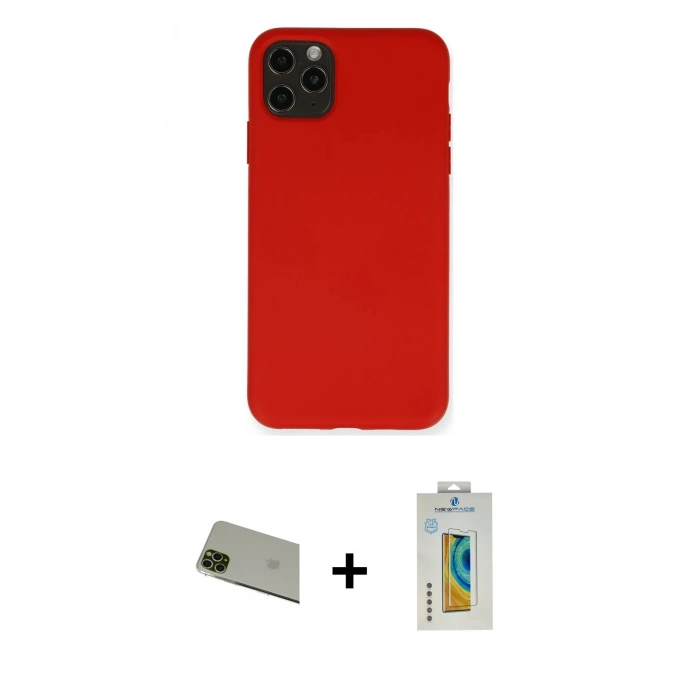 MARSİLYAN™- iPhone 11 Pro Max Kılıf Ahenk Serisi - Siyah Polymer Nano Ekran Koruyucu + Rainbow Kamera Lens Koruma Cam - YL