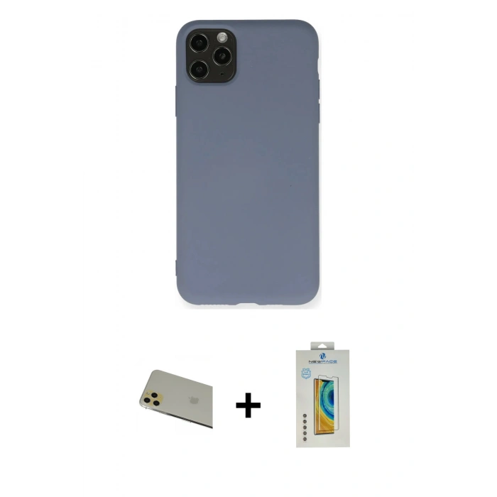 MARSİLYAN™- iPhone 11 Pro Max Kılıf Ahenk Serisi - Siyah Polymer Nano Ekran Koruyucu + Rainbow Kamera Lens Koruma Cam - GD