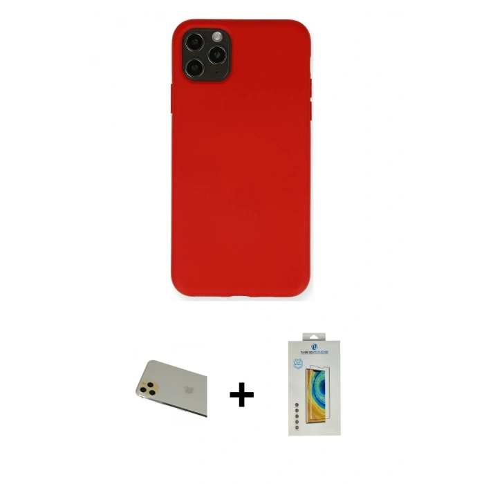 MARSİLYAN™- iPhone 11 Pro Max Kılıf Ahenk Serisi - Siyah Polymer Nano Ekran Koruyucu + Rainbow Kamera Lens Koruma Cam - GD