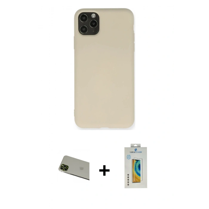 MARSİLYAN™- iPhone 11 Pro Max Kılıf Ahenk Serisi - Siyah Polymer Nano Ekran Koruyucu + Rainbow Kamera Lens Koruma Cam - YL