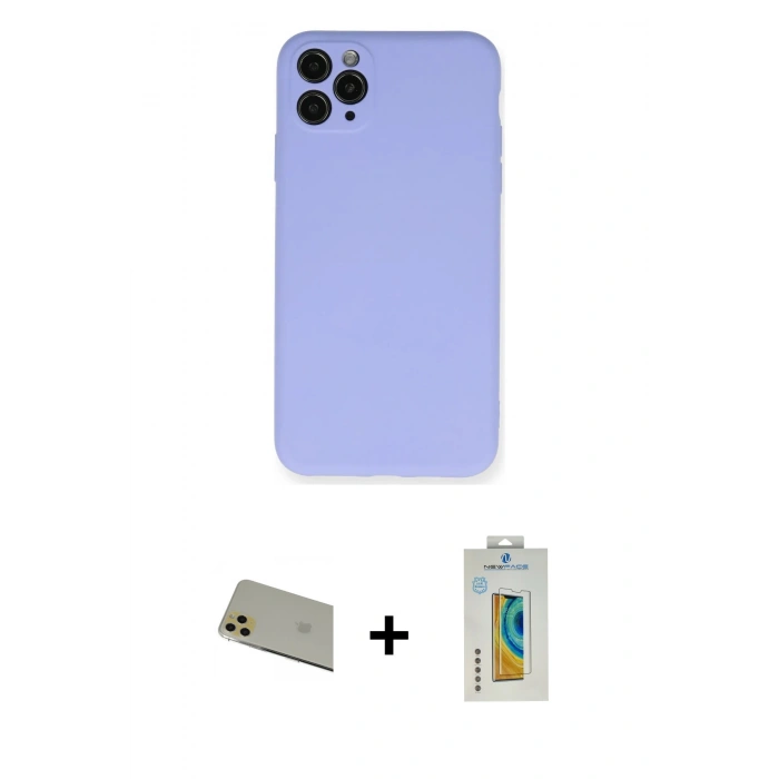 MARSİLYAN™- iPhone 11 Pro Max Kılıf Ahenk Serisi - Siyah Polymer Nano Ekran Koruyucu + Rainbow Kamera Lens Koruma Cam - GD