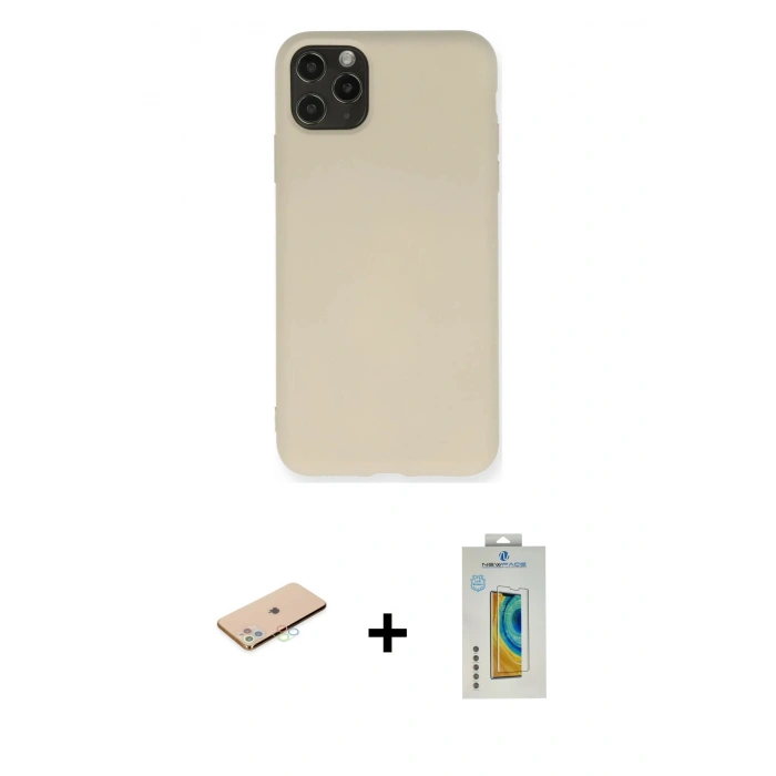 MARSİLYAN™- iPhone 11 Pro Max Kılıf Ahenk Serisi - Siyah Polymer Nano Ekran Koruyucu + Renkli Kamera Lens Koruma Cam - MI