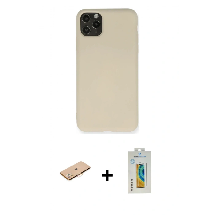 MARSİLYAN™- iPhone 11 Pro Max Kılıf Ahenk Serisi - Siyah Polymer Nano Ekran Koruyucu + Renkli Kamera Lens Koruma Cam - TU