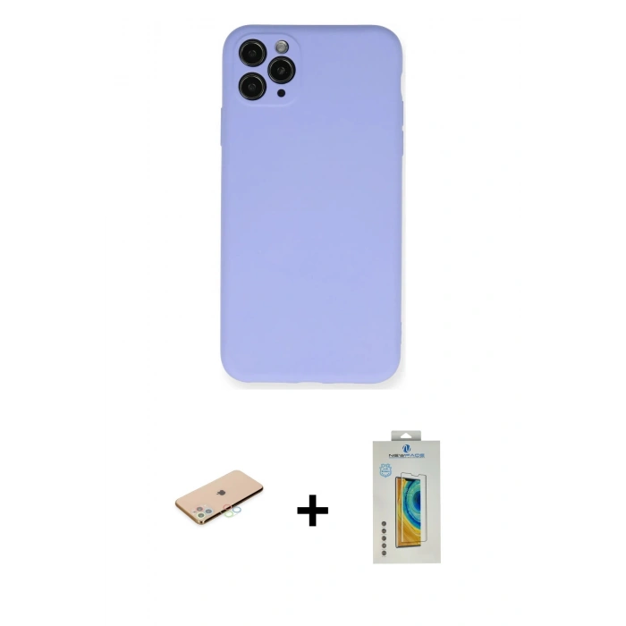 MARSİLYAN™- iPhone 11 Pro Max Kılıf Ahenk Serisi - Siyah Polymer Nano Ekran Koruyucu + Renkli Kamera Lens Koruma Cam - MI