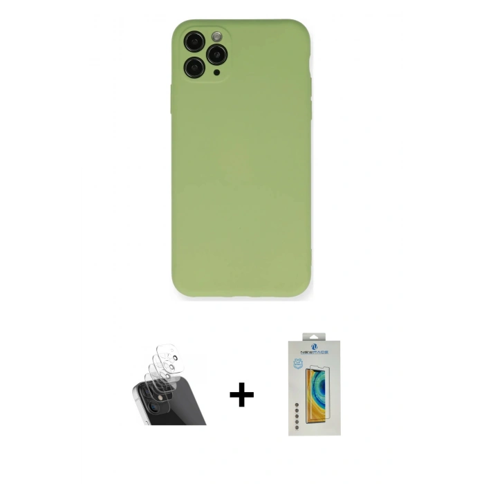 MARSİLYAN™- iPhone 11 Pro Max Kılıf Ahenk Serisi - Siyah Polymer Nano Ekran Koruyucu + Kamera Lens Koruma Cam - SF
