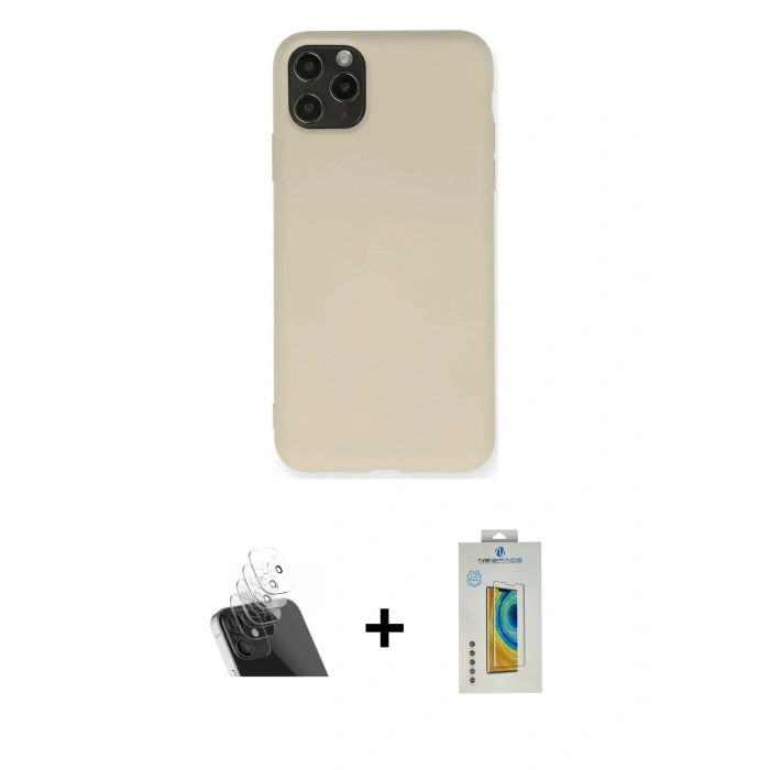MARSİLYAN™- iPhone 11 Pro Max Kılıf Ahenk Serisi - Siyah Polymer Nano Ekran Koruyucu + Kamera Lens Koruma Cam - SF