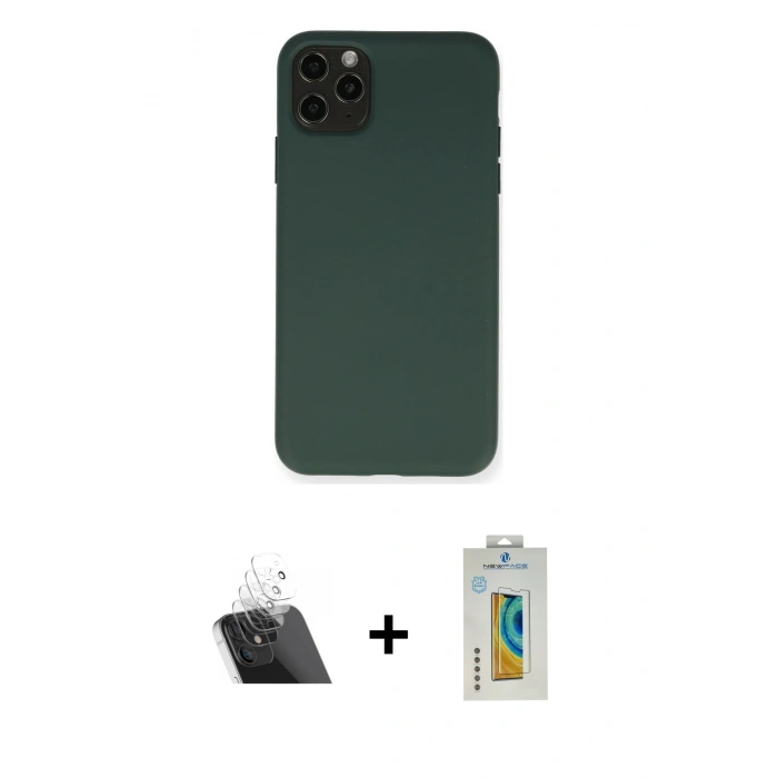 MARSİLYAN™- iPhone 11 Pro Max Kılıf Ahenk Serisi - Siyah Polymer Nano Ekran Koruyucu + Kamera Lens Koruma Cam - SF