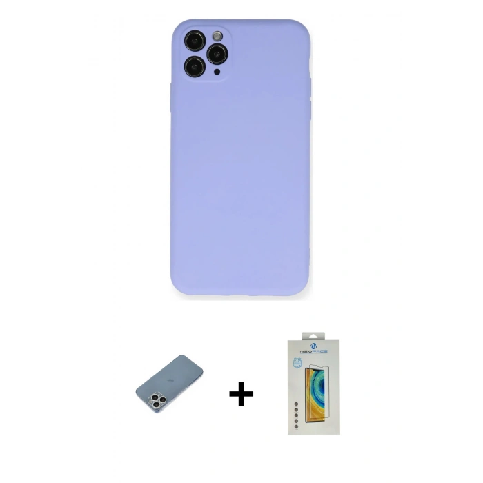 MARSİLYAN™- iPhone 11 Pro Max Kılıf Ahenk Serisi - Siyah Polymer Nano Ekran Koruyucu + Shine Kamera Lens Koruma Cam - GS