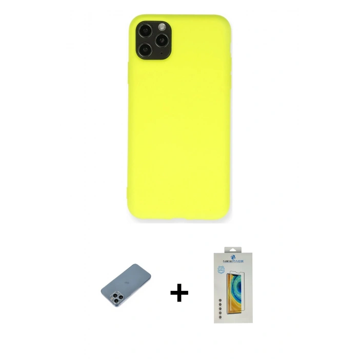 MARSİLYAN™- iPhone 11 Pro Max Kılıf Ahenk Serisi - Siyah Polymer Nano Ekran Koruyucu + Shine Kamera Lens Koruma Cam - SABE