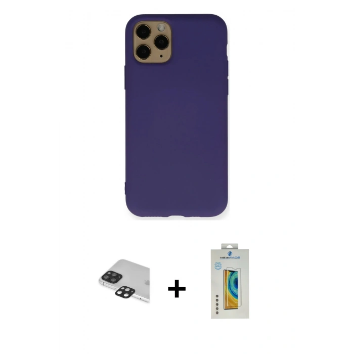 MARSİLYAN™- iPhone 11 Pro Max Kılıf Ahenk Serisi - Siyah Polymer Nano Ekran Koruyucu + Siyah Pers Alüminyum Kamera Lens