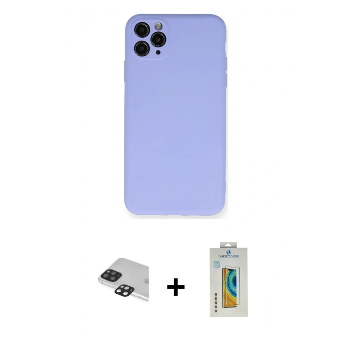 MARSİLYAN™- iPhone 11 Pro Max Kılıf Ahenk Serisi - Siyah Polymer Nano Ekran Koruyucu + Siyah Pers Alüminyum Kamera Lens