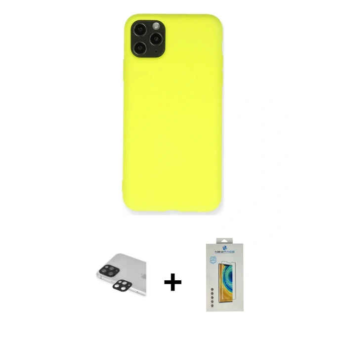 MARSİLYAN™- iPhone 11 Pro Max Kılıf Ahenk Serisi - Siyah Polymer Nano Ekran Koruyucu + Siyah Pers Alüminyum Kamera Lens