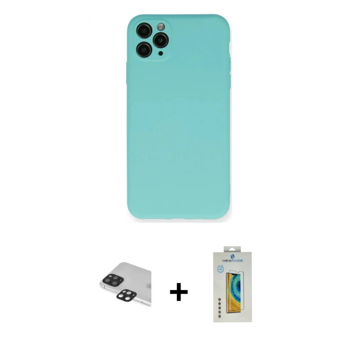 MARSİLYAN™- iPhone 11 Pro Max Kılıf Ahenk Serisi - Siyah Polymer Nano Ekran Koruyucu + Siyah Pers Alüminyum Kamera Lens
