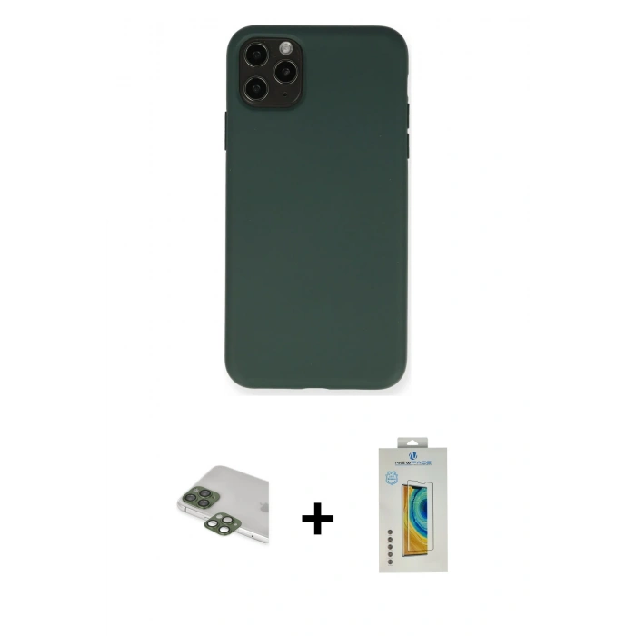MARSİLYAN™- iPhone 11 Pro Max Kılıf Ahenk Serisi - Siyah Polymer Nano Ekran Koruyucu + Pers Alüminyum Kamera Lens - YL