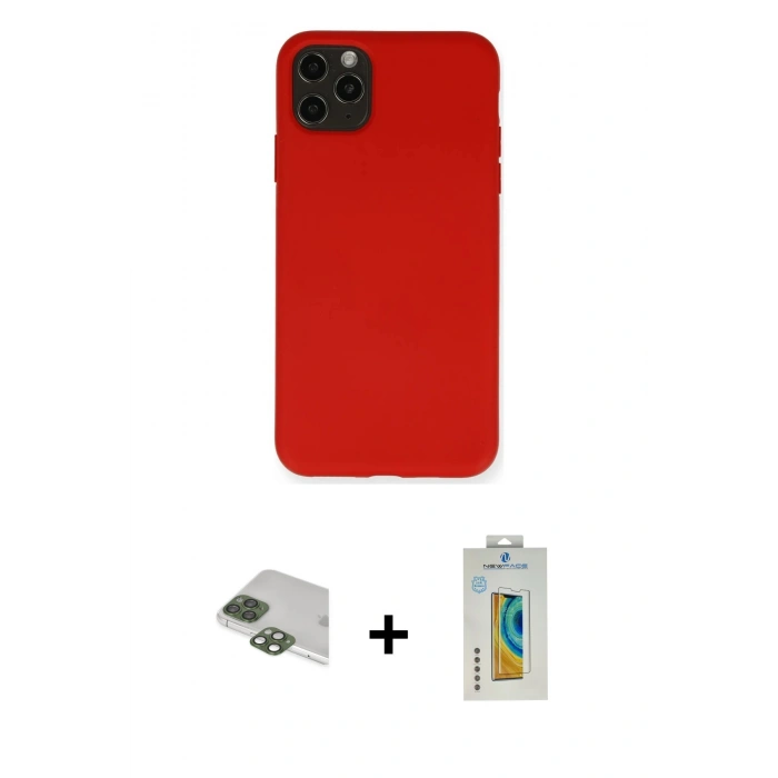 MARSİLYAN™- iPhone 11 Pro Max Kılıf Ahenk Serisi - Siyah Polymer Nano Ekran Koruyucu + Pers Alüminyum Kamera Lens - YL