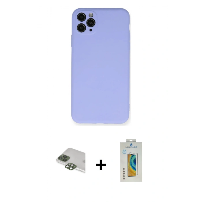 MARSİLYAN™- iPhone 11 Pro Max Kılıf Ahenk Serisi - Siyah Polymer Nano Ekran Koruyucu + Pers Alüminyum Kamera Lens - YL