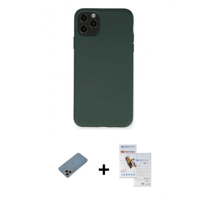 MARSİLYAN™- iPhone 11 Pro Max Kılıf Ahenk Serisi - Siyah Seramik Nano Ekran Koruyucu + Shine Kamera Lens Koruma Cam - GI