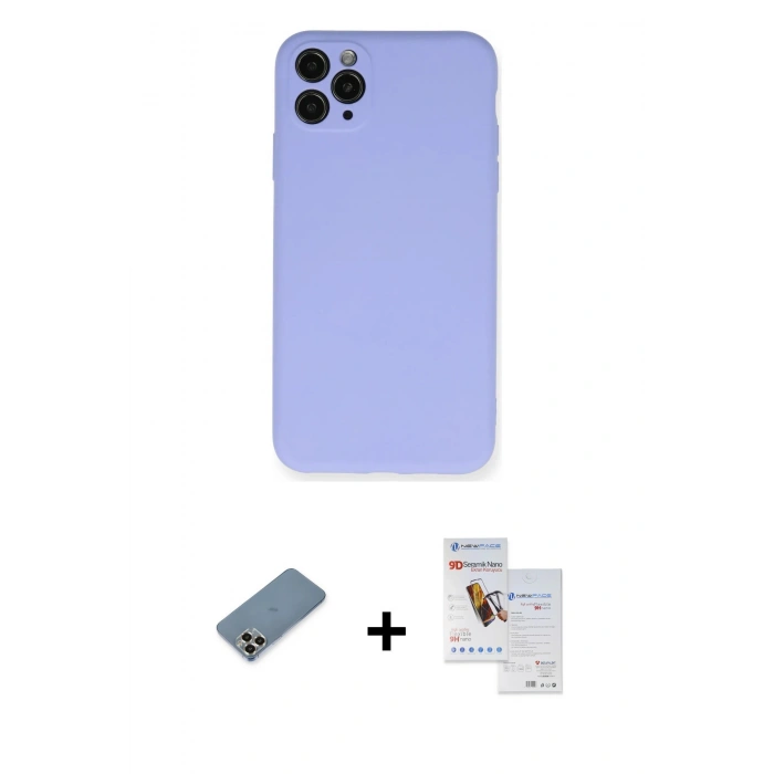 MARSİLYAN™- iPhone 11 Pro Max Kılıf Ahenk Serisi - Siyah Seramik Nano Ekran Koruyucu + Metal Kamera Lens Koruma Cam - GD