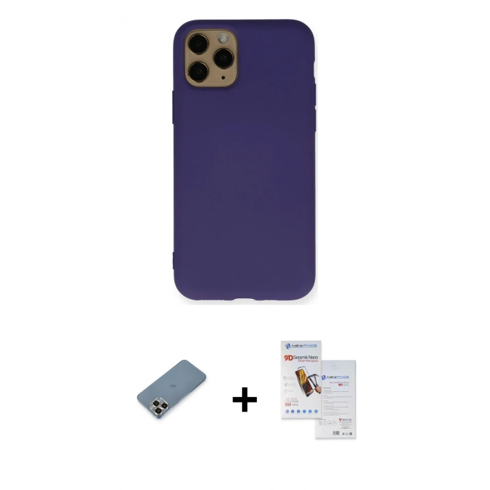 MARSİLYAN™- iPhone 11 Pro Max Kılıf Ahenk Serisi - Siyah Seramik Nano Ekran Koruyucu + Metal Kamera Lens Koruma Cam - GD