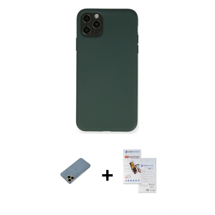 MARSİLYAN™- iPhone 11 Pro Max Kılıf Ahenk Serisi - Siyah Seramik Nano Ekran Koruyucu + Shine Kamera Lens Koruma Cam - GD