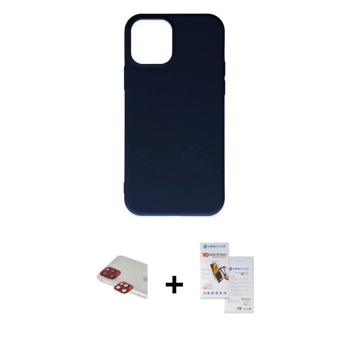MARSİLYAN™- iPhone 11 Pro Max Kılıf Ahenk Serisi - Siyah Seramik Nano Ekran Koruyucu + Pers Alüminyum Kamera Lens - KI