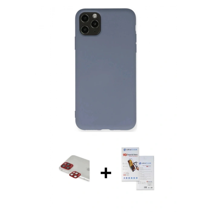 MARSİLYAN™- iPhone 11 Pro Max Kılıf Ahenk Serisi - Siyah Seramik Nano Ekran Koruyucu + Pers Alüminyum Kamera Lens - KI