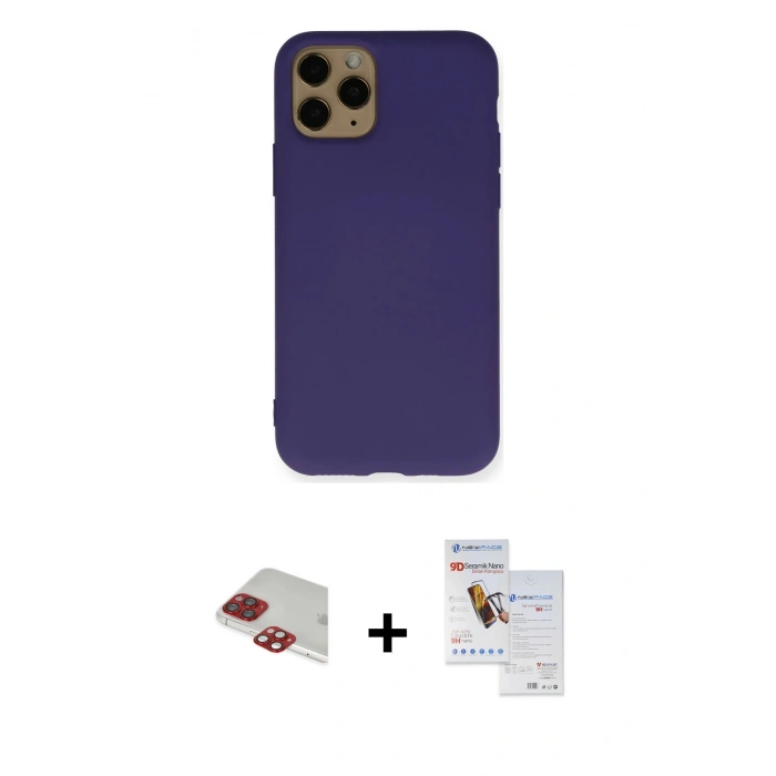 MARSİLYAN™- iPhone 11 Pro Max Kılıf Ahenk Serisi - Siyah Seramik Nano Ekran Koruyucu + Pers Alüminyum Kamera Lens - KI