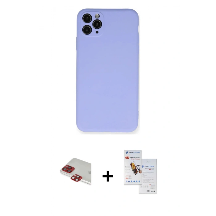 MARSİLYAN™- iPhone 11 Pro Max Kılıf Ahenk Serisi - Siyah Seramik Nano Ekran Koruyucu + Pers Alüminyum Kamera Lens - KI