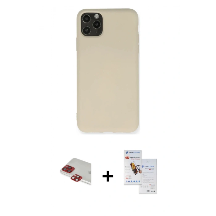 MARSİLYAN™- iPhone 11 Pro Max Kılıf Ahenk Serisi - Siyah Seramik Nano Ekran Koruyucu + Pers Alüminyum Kamera Lens - KI