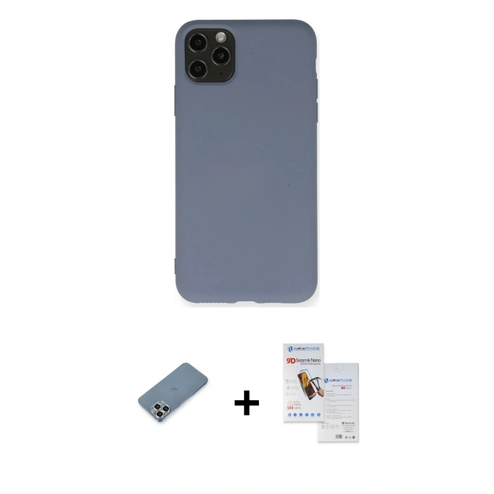 MARSİLYAN™- iPhone 11 Pro Max Kılıf Ahenk Serisi - Siyah Seramik Nano Ekran Koruyucu + Metal Kamera Lens Koruma Cam - GS