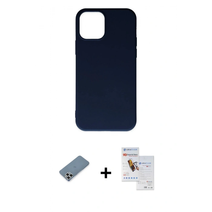 MARSİLYAN™- iPhone 11 Pro Max Kılıf Ahenk Serisi - Siyah Seramik Nano Ekran Koruyucu + Metal Kamera Lens Koruma Cam - GS