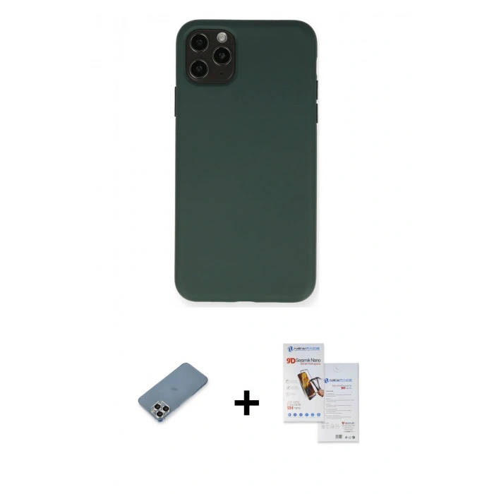 MARSİLYAN™- iPhone 11 Pro Max Kılıf Ahenk Serisi - Siyah Seramik Nano Ekran Koruyucu + Metal Kamera Lens Koruma Cam - GS