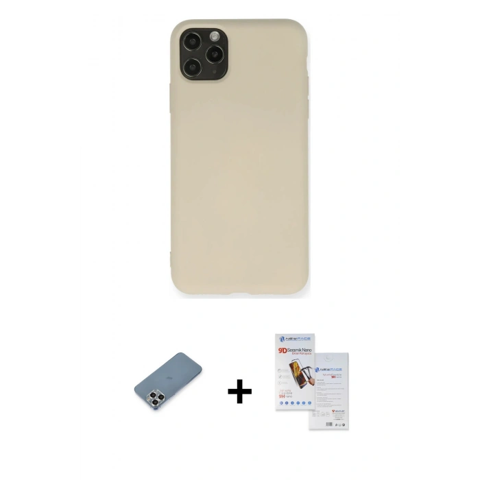 MARSİLYAN™- iPhone 11 Pro Max Kılıf Ahenk Serisi - Siyah Seramik Nano Ekran Koruyucu + Metal Kamera Lens Koruma Cam - GS