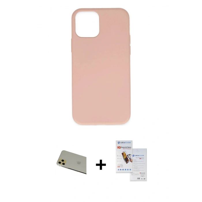 MARSİLYAN™- iPhone 11 Pro Max Kılıf Ahenk Serisi - Siyah Seramik Nano Ekran Koruyucu + Rainbow Kamera Lens Koruma Cam - GD