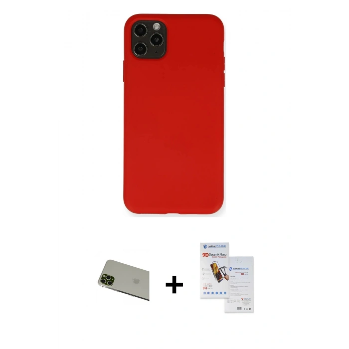 MARSİLYAN™- iPhone 11 Pro Max Kılıf Ahenk Serisi - Siyah Seramik Nano Ekran Koruyucu + Rainbow Kamera Lens Koruma Cam - YL