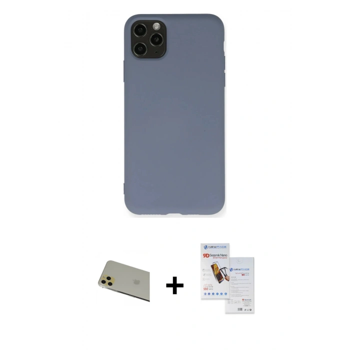 MARSİLYAN™- iPhone 11 Pro Max Kılıf Ahenk Serisi - Siyah Seramik Nano Ekran Koruyucu + Rainbow Kamera Lens Koruma Cam - GD