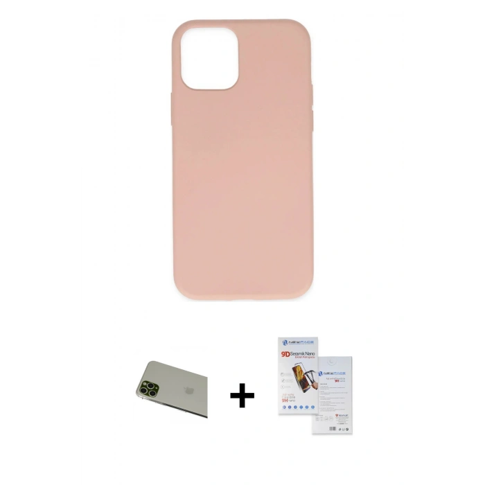 MARSİLYAN™- iPhone 11 Pro Max Kılıf Ahenk Serisi - Siyah Seramik Nano Ekran Koruyucu + Rainbow Kamera Lens Koruma Cam - YL
